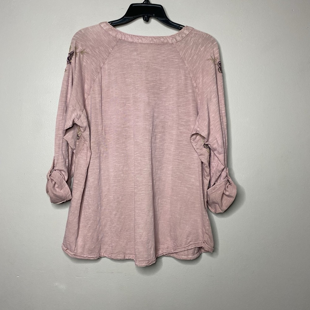 Cynthia Rowley Mauve Embroidered Floral Blouse‎ Women Sz 1X V Neck Peasant Top - Picture 2 of 16